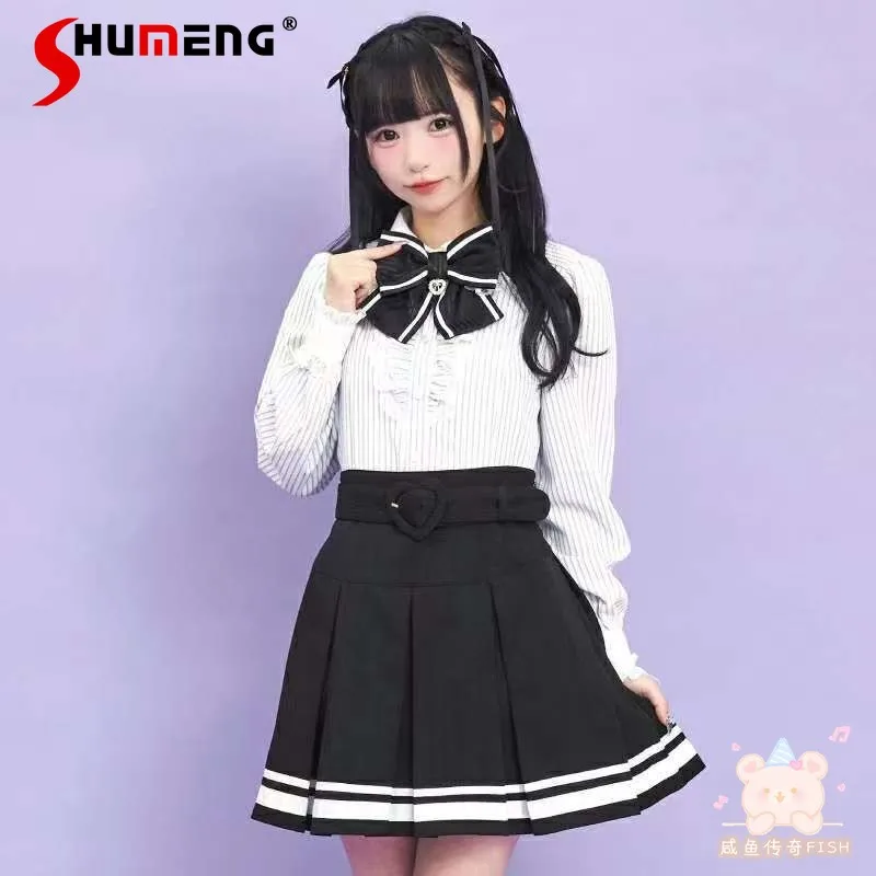 

2025 SC Skirt Shirt Set Autumn New Japanese Preppy Style Mass-Produced Sweet Lolita Long Sleeve Striped Blouses Mini Skirt Set