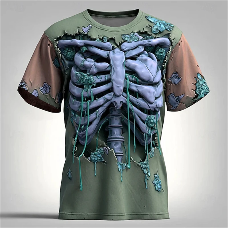Halloween New t shirt for man Short-sleeved Men's Lava Pattern Short-sleeved Loose Round-neck T-shirt Breathable Lightweight Top
