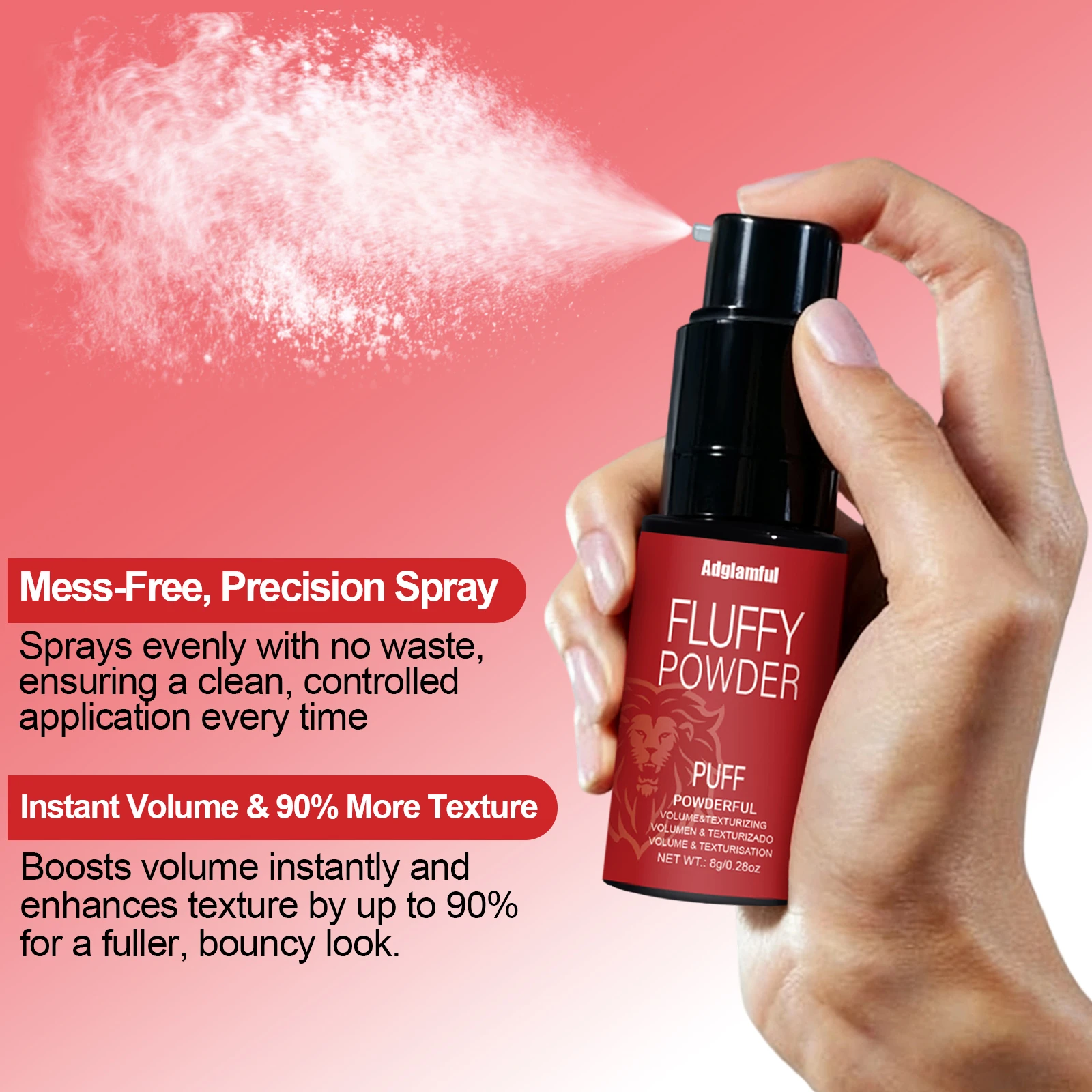 

Пудра для объема Adglamful Pressing Bottle, мгновенно контролирует жирность кожи и придает объем за 5 секунд. Спрей-пудра для укладки и ухода, no ri