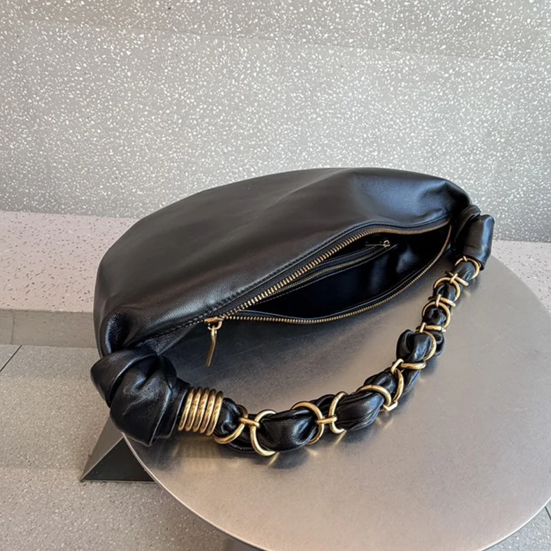 

Leather Half Moon Bag For Women Luxury Designer Handbag And Purse 2026 New In Cowhide Metal Ring Braided Strap Underarm Shoulder