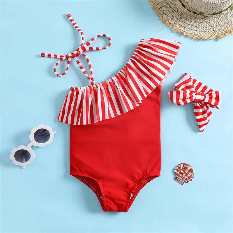 Summer Girls Swimsuit Baby Striped Sleeveless Quick-Dry Beachwear Toddler One-piece Swimwear New Children Bathing Clothes  129