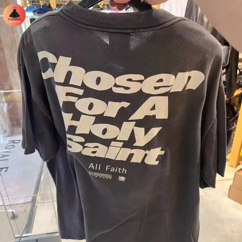 SAINT CHOSEN TEE Trendy Patterned Printed T-shirt High Quality Vintage Cotton Summer Hip Hop Round Neck Short Sleeve T-Shirt