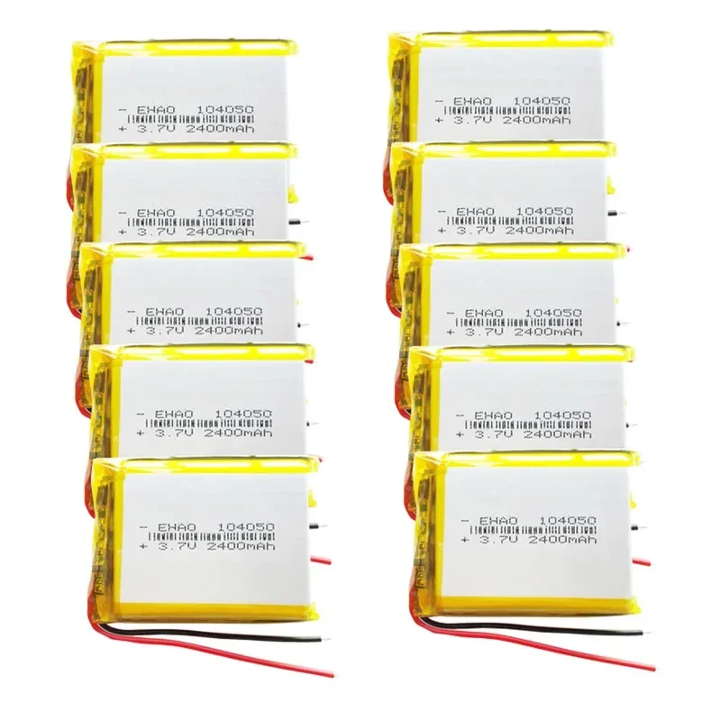 

10 PCS 3.7V 2400mAh Lithium Polymer LiPo Rechargeable Battery 104050 For E-book Power Bank Tablet PC PAD Camera Laptop Driving