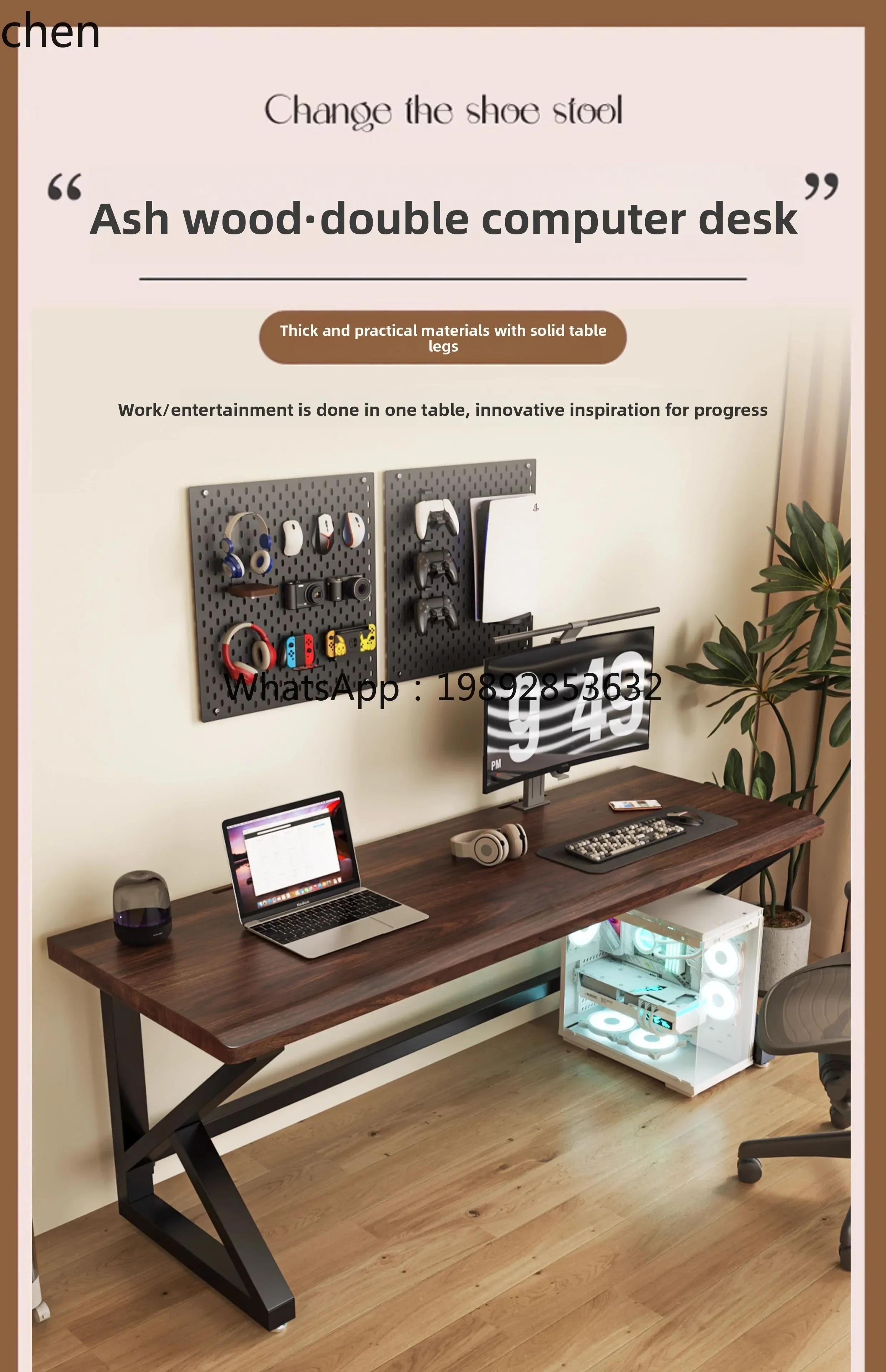 AA   Wood Solid Wood Desktop Computer Desk Living Room Large  Log Workbench