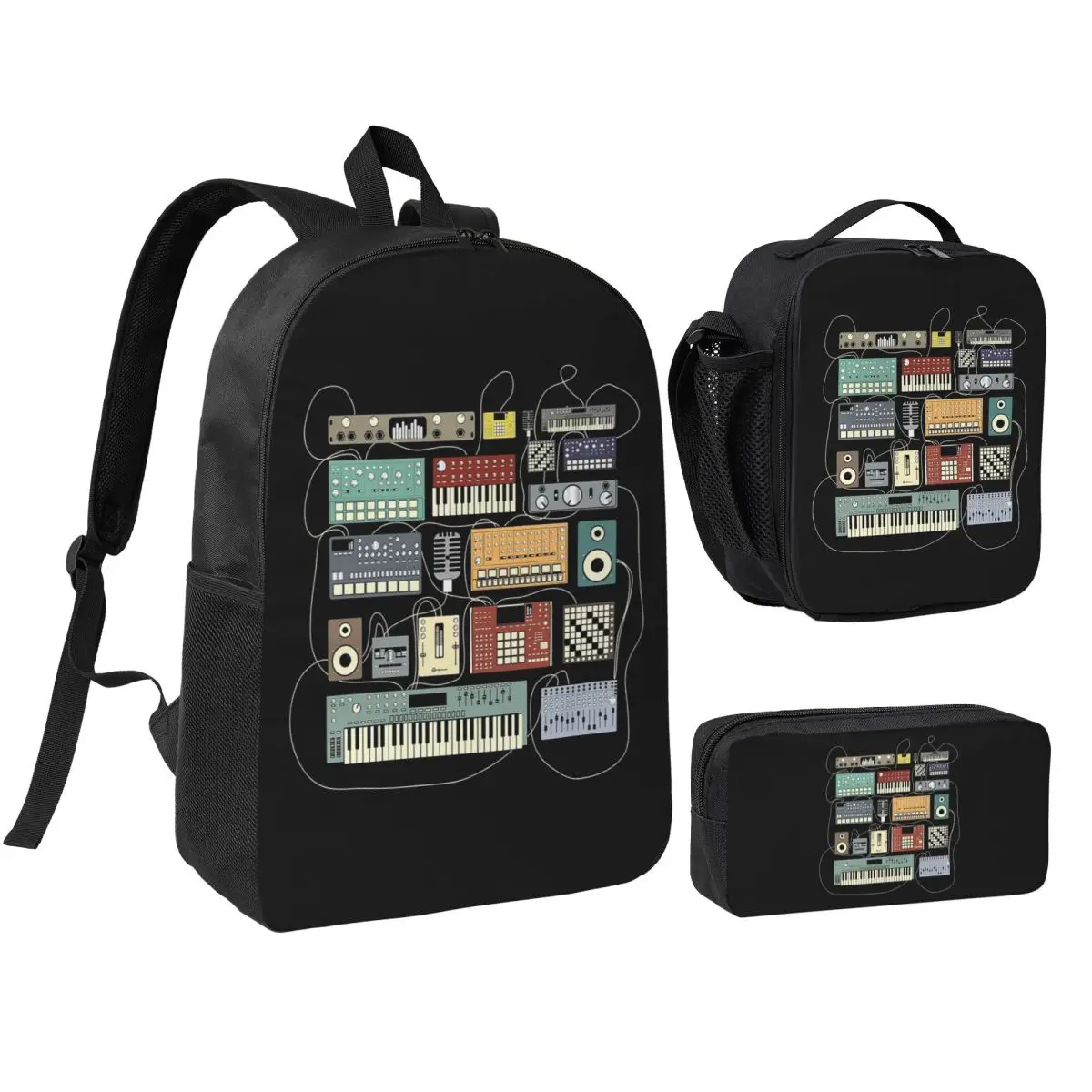 

Electronic Musician Synthesizer And Drum Machine Backpack BookBag School Bag Shoulder Bags 3ps Insulated Lunch Bag Pencil Case
