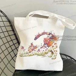 Cat and Flower Handbag Women Vintage Aesthetics Kitten Design Shopping Bags Teenager Girls Reusable Tote Bag Female Shoulder Bag