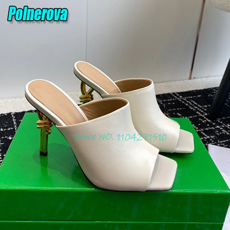

Sexy Square Toe 10CM High Heels Slippers Brand Design Metal Strange Heel Sandals Summer New Versatile Women's Shoes Large Size