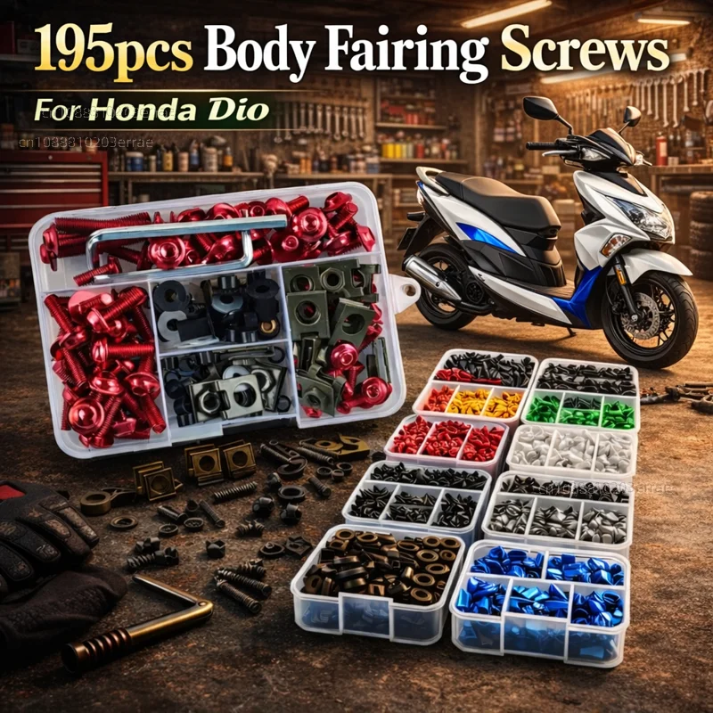 195 piezas de tornillos y tuercas para carenado de motocicleta Honda Dio 50 ZX50 DJ-1 DJ-1RR AF19 AF18 SR AF20 ZX AF25 AF27 AF28 AF34 AF35