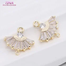 14.5x14MM 14K Gold Plated and Zircon 2 Holes Fan Shape Connect Charms Pendants Jewelry Making Supplies Diy Accessories