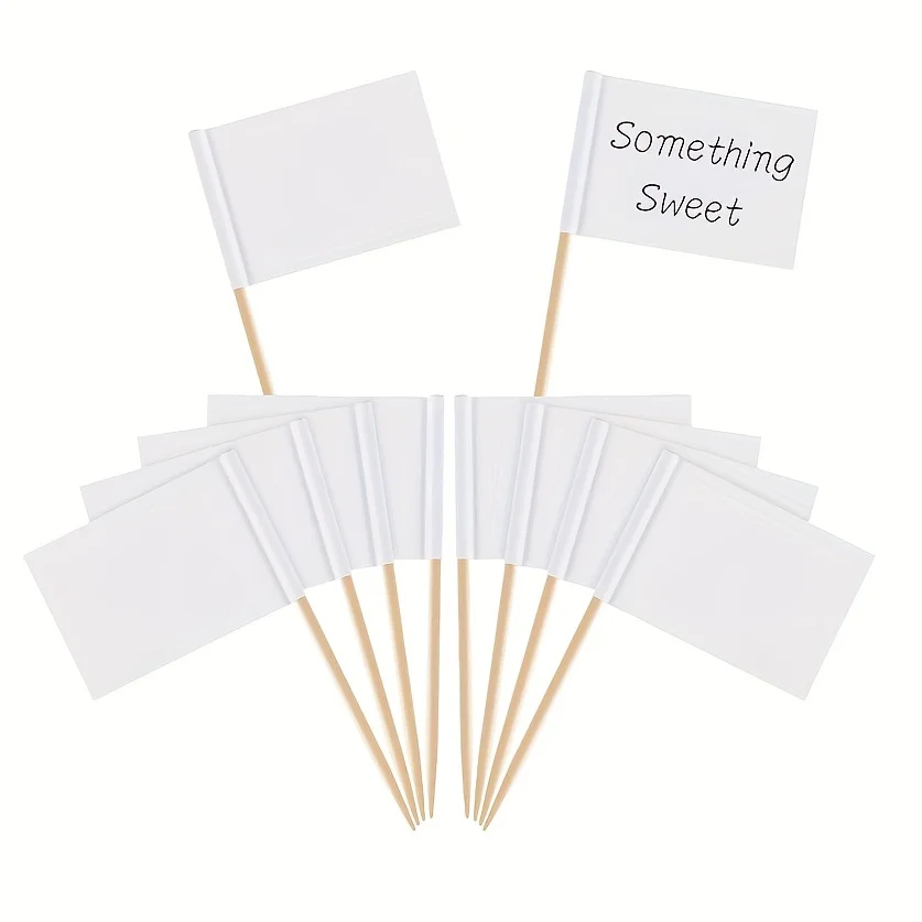 100 drapeaux à cure-dents vierges, marqueurs à fromage, étiquettes alimentaires, adaptés aux buffets de fête, étiquettes à fromage, adaptés aux plateaux de charcuterie.