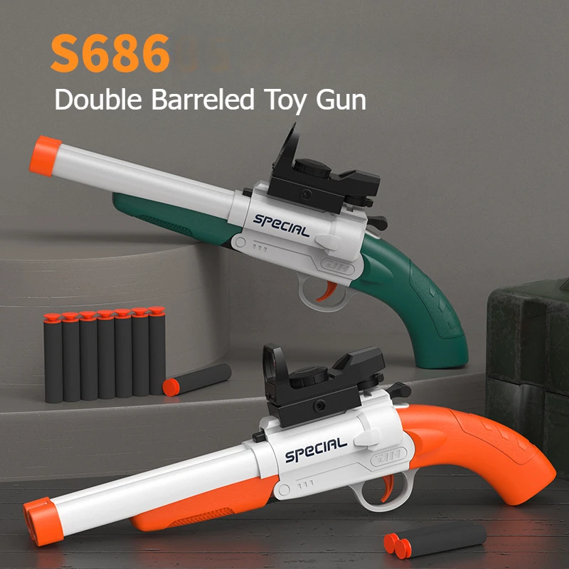 Double Barreled Toy Gun Rifle S686 Dual Soft Bullets Airsoft Launcher Outdoor Sports Game Pistola Shot Gun Weapon for Kids Gift