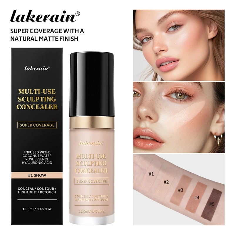 Corrector Impermeable Lakerain, Base Multiusos de Alta Cobertura para Cicatrices de Acné y Ojeras, Corrector Iluminador para el Rostro