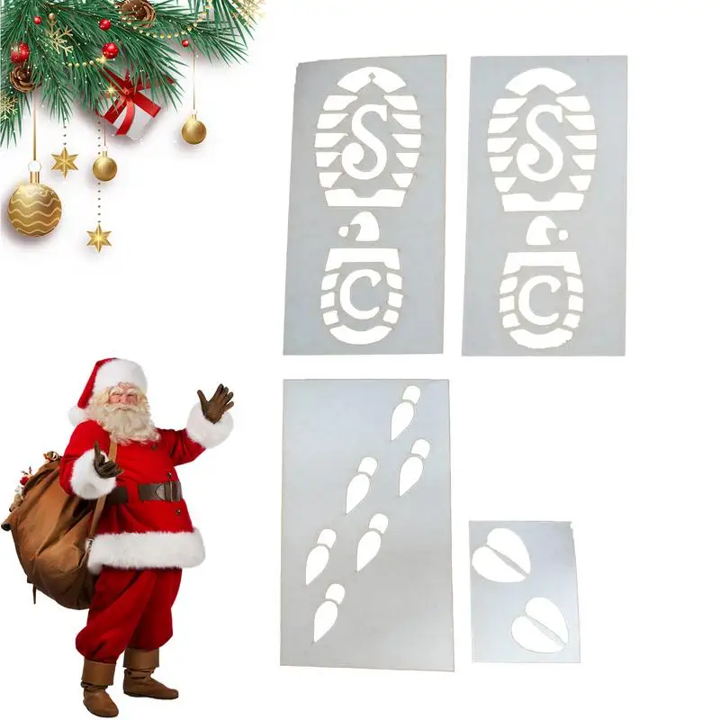 Christmas Footprint Ornaments Gnome Footprint Templates Reusable 4Pieces Christmas Stencil Paste Christmas Decor Snow Painting