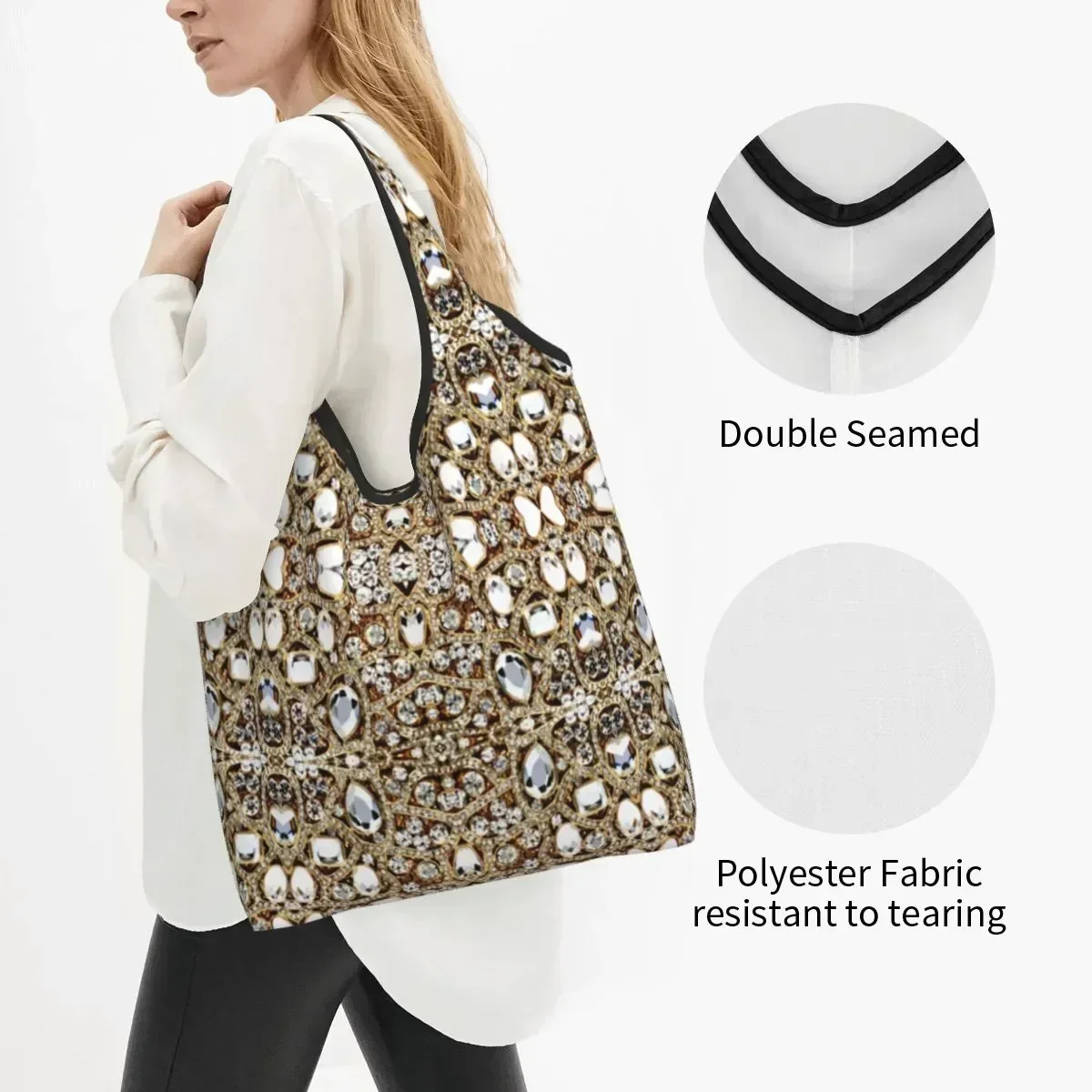 Fashion Jewelry Gemstone Silver Crystal Shopping Tote Bags Portable Glitter Rhinestones Diamonds Groceries Shopper Shoulder Bag