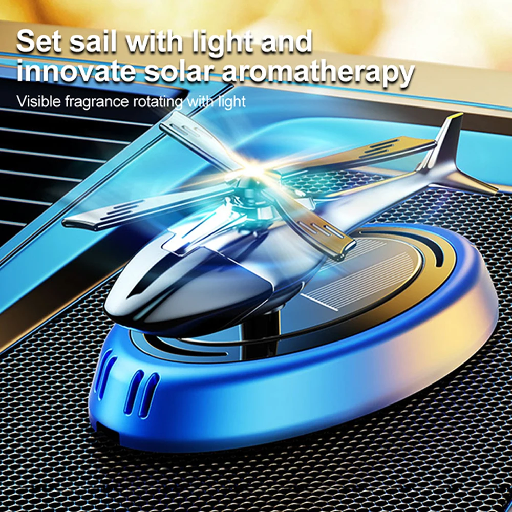 Solar Powered Rotation Helicopter Solar Aromatherapy Car Air Freshener Alloy+ABS Wooden Fragrance Auto Aroma Diffuser