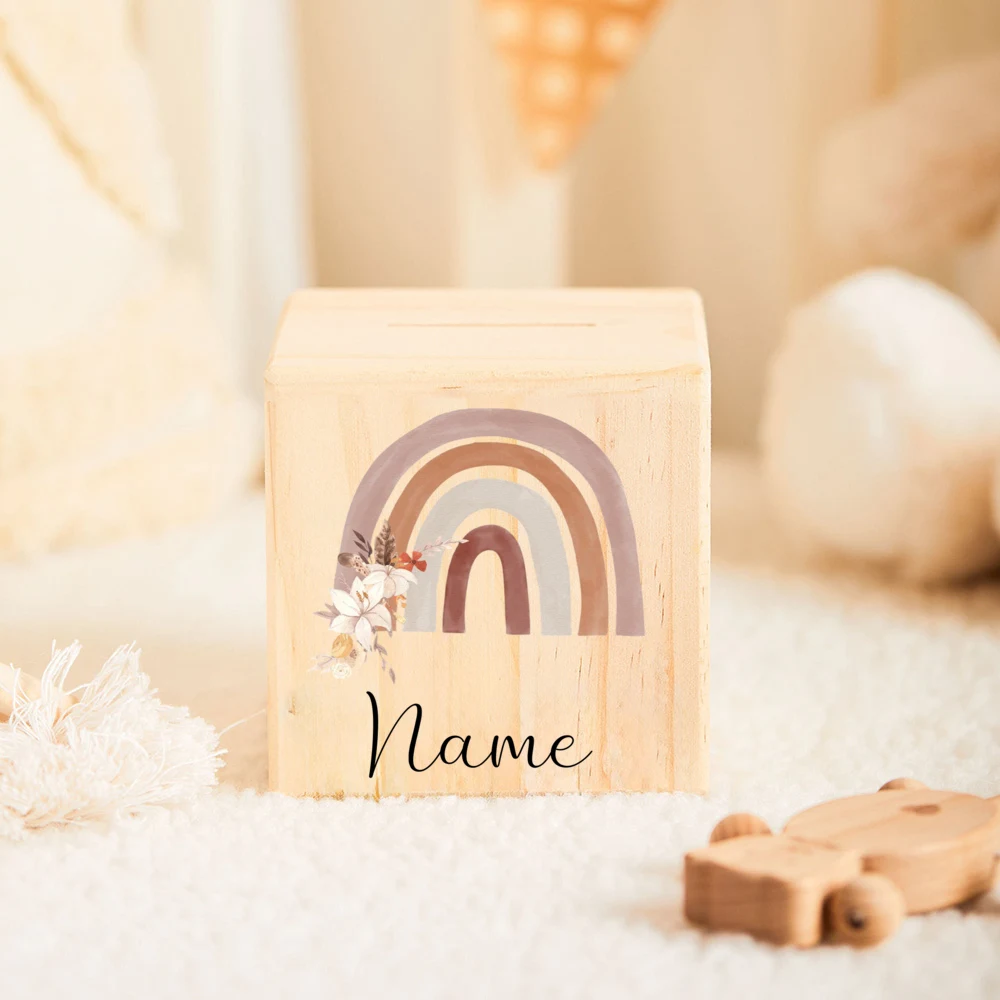 Personalized Baby Money Box Kids Rainbow Money Box with Name Baby Gift for Birth Customized Piggy Bank Baptism Gifts