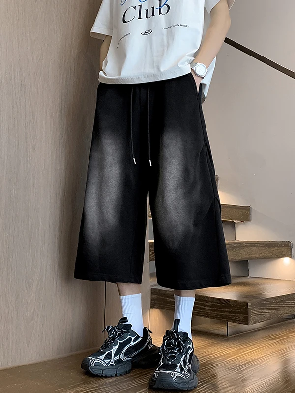 

American Style Heavyweight Washed Short Sweatpants Men Summer New Sport Casual Loose Seven-Foot Men's Loose Fit Wide Leg Pants