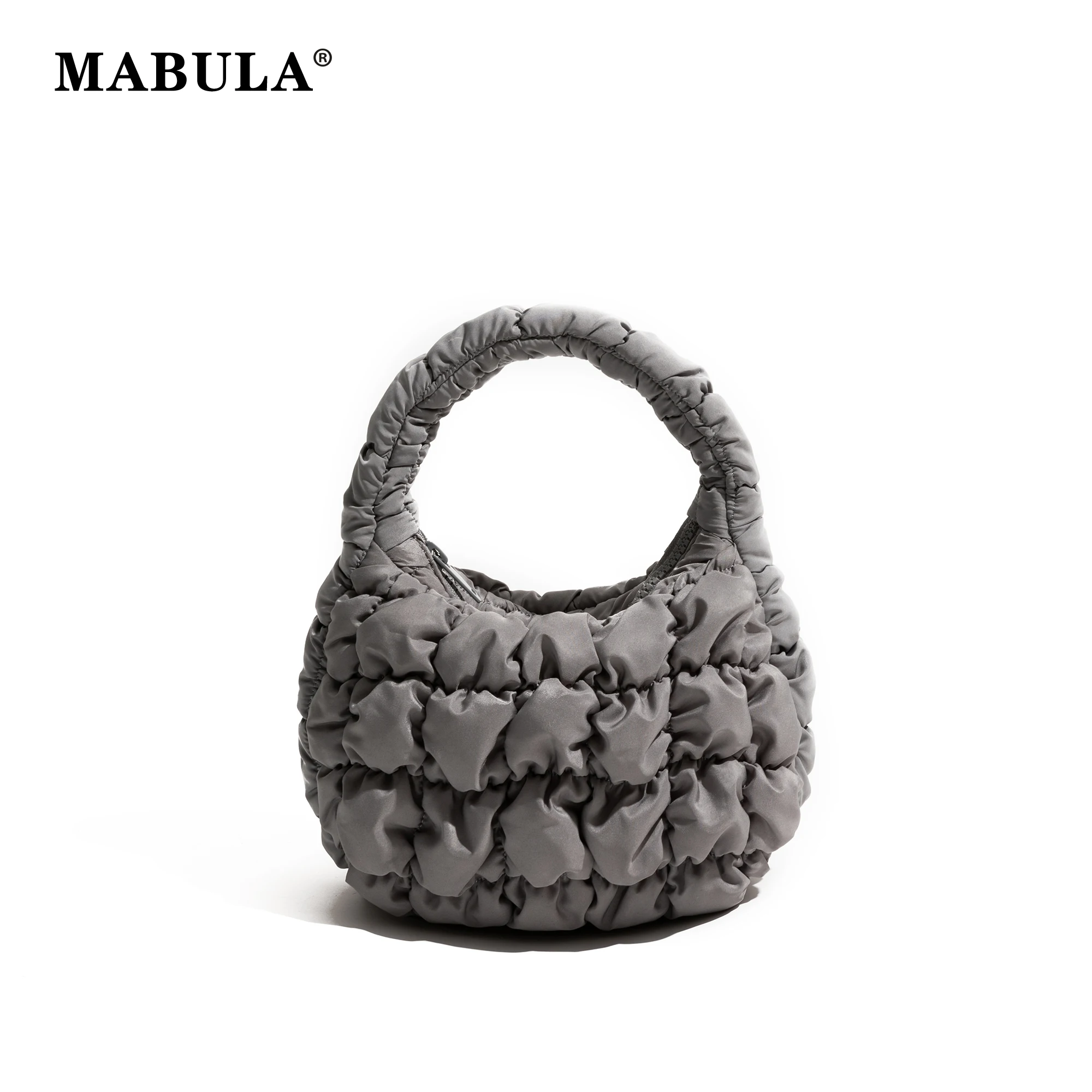 

MABULA Small Pleated Tote Handbag For Woman Nylon Solid Color Simple Casual Phone Purse Quilted Cute Girl Key Headset Bag