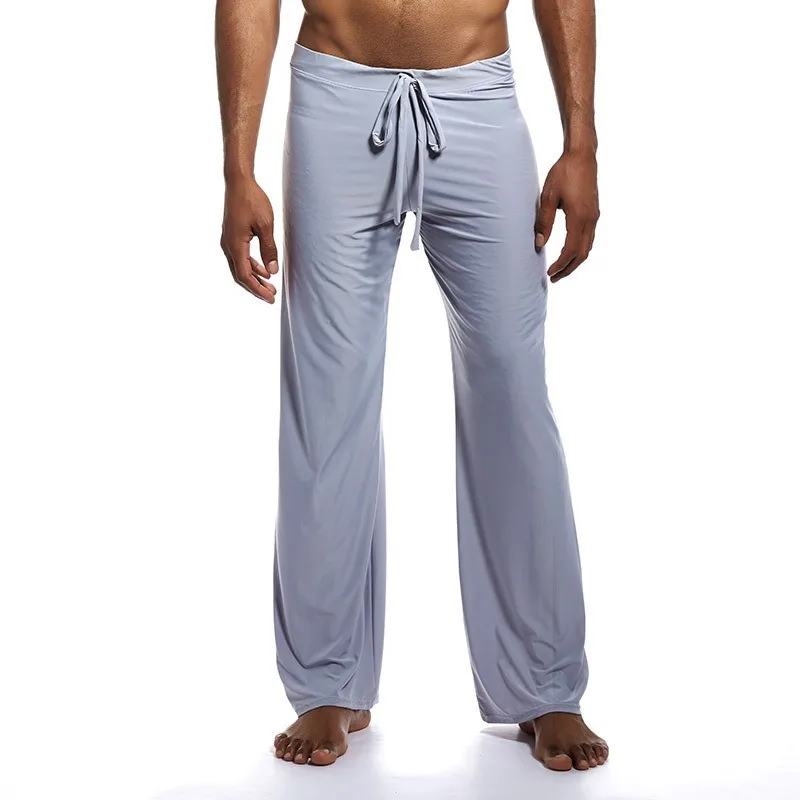 Black Wide Leg Sleepwear Pajamas Elastic Waist Drawstring Full Length Casual Lounge Pants Light Gray Comfortable Nightwear