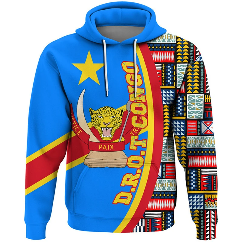 Congo Flag National Emblem Hoodies Jacket Tracksuit Men 3D Print Oversized African Pullovers Sweatshirt Unisex Clothes Dropship