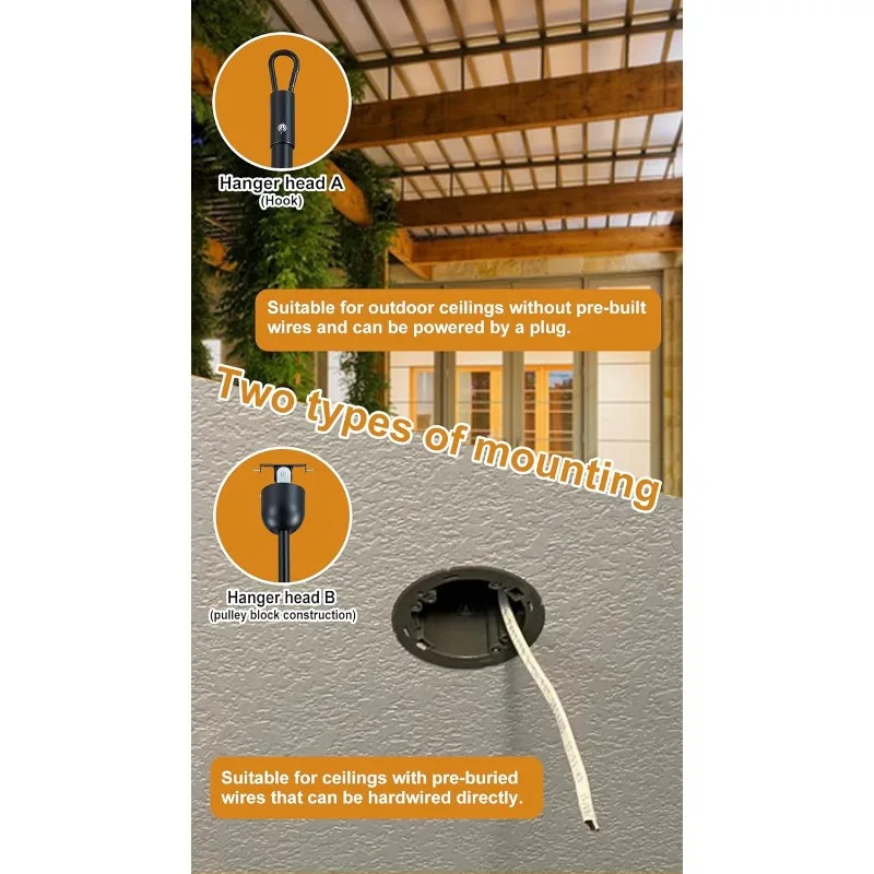 Plug-In Nat Nominale Plafondventilator Voor Buiten Met Dimbaar Licht En Geheugenafstandsbediening, Walnoot Buitenventilator Voor Tuinhuisje, Patio