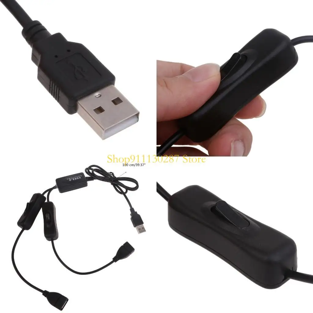J1HC Dual-Port USB سلك سلك امتداد مع مفاتيح إمدادات الطاقة لجهاز متعدد