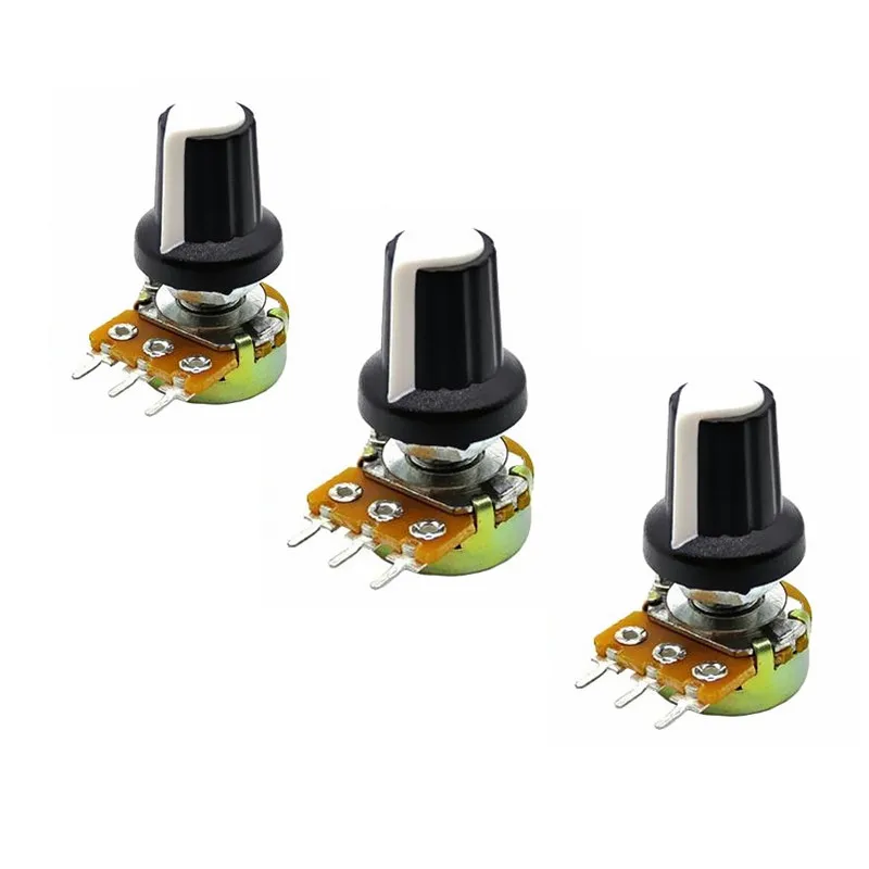 

1Lot= 10 pair(20pcs) WH148 Shaft Amplifier Dual Stereo Potentiometer 3Pin 15mm + AG2 white 15*17MM Knob 1K 5K 10K 50K 100K 500K