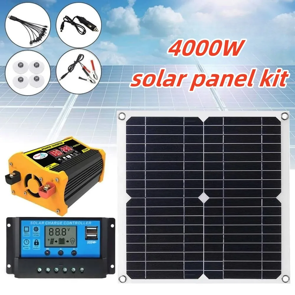 4000W Solar Panel Power System 110V-220V Inverter Kit With 100A Controller Home RV Yacht Solar Intelligent Power Generation Kit