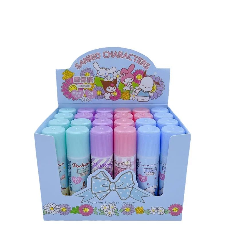 New Cartoon Sanrio Glue Stick Solid Glue 24pcs Boxed Portable Glue Stick For Students School Supplies Wholesale