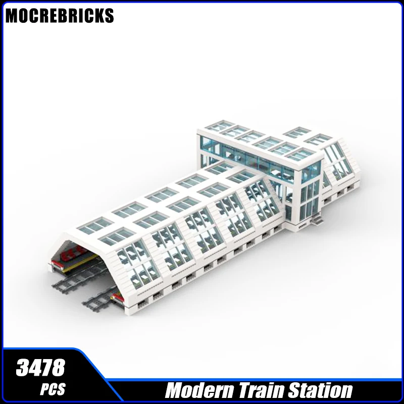 City Railway Modern Train Station Building Modularization Street View Train Tracks Building Block Assembly Model Brick Toy Gifts