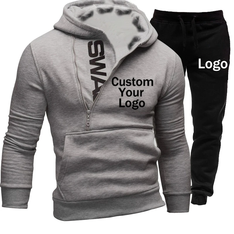 Fashion Design Your Logo Sportswear Custom Plus Pants Sweatshirts Fleece Two Size Men's Set Hoodie Tracksuit Loose Hoodie S-3XL