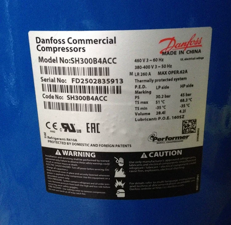 Compressor de rolagem SH300A4ACC/SH300A4ACB Compressor de refrigerante hermético para