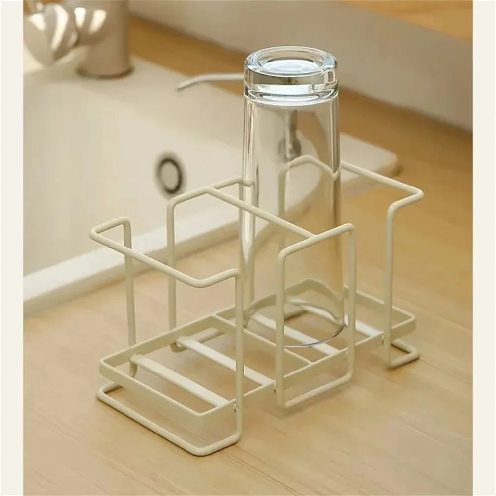 

Metal Cup Storage Shelf Hollow Out Design Grey/White Cup Holder Dispenser Single Double Layer Large Capacity