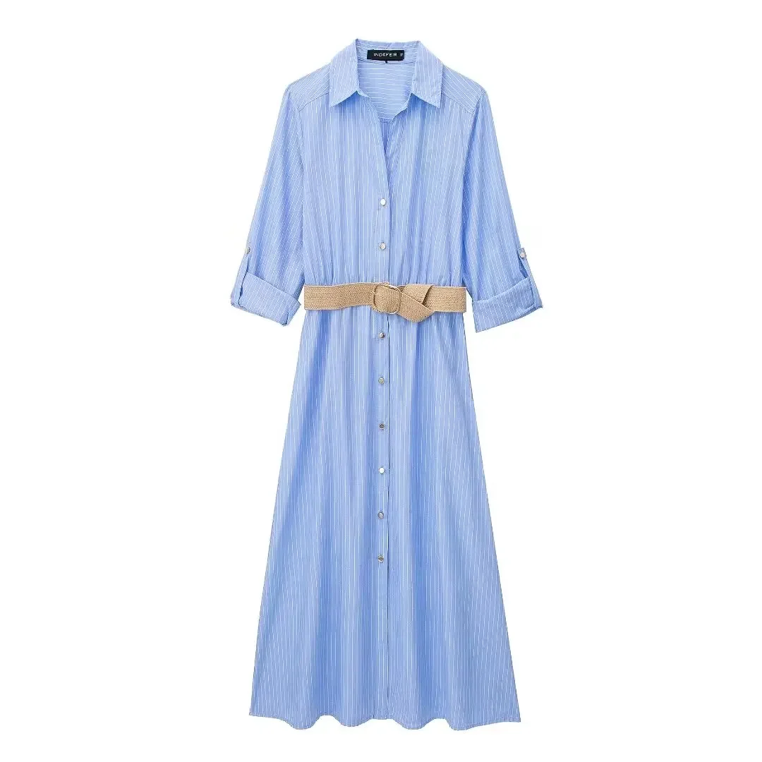 

Women 2024 Autumn New Chic Fashion With Jute belt shirt style Dress Vintage Long Sleeve Female Dresses Vestidos Mujer