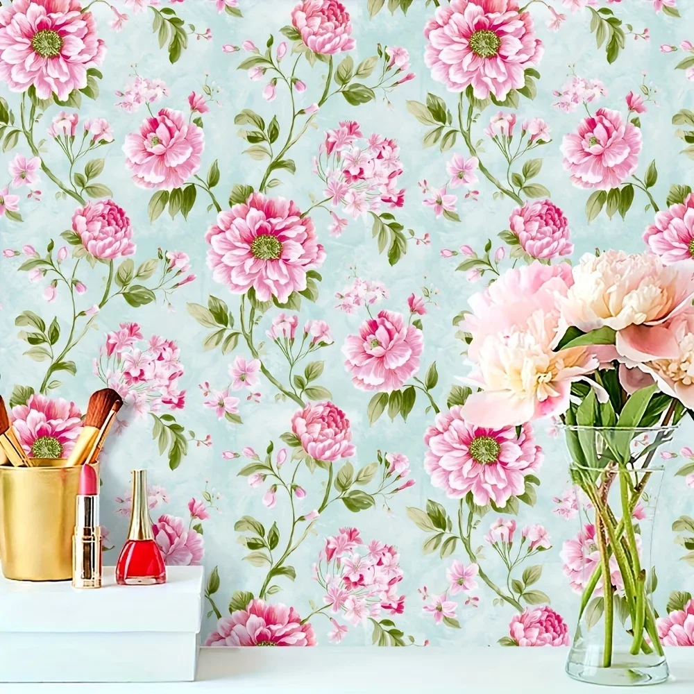 

Peony Pattern Self-adhesive Wallpaper-removable Vinyl Flower Contact Paper for Kitchen Cabinets Dressing Tables Home Decoration