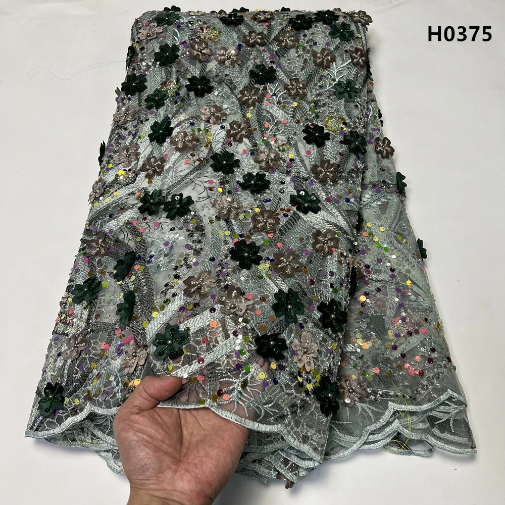 

2024 High Quality African Nigerian Tulle Lace Fabric Sequins Embroidery French Guipure Wedding Party Dress Beads 5Yards