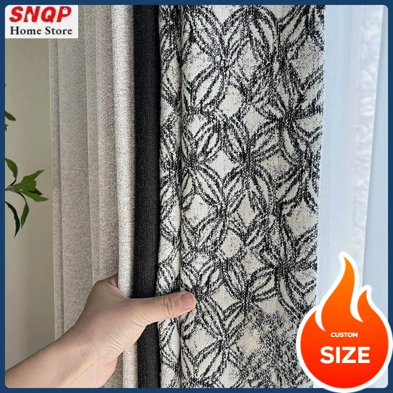 

Custom Size French High-end Black and White Gray Curtains for Living Room Bedroom Modern Simple Minimalist Splicing Window Decor