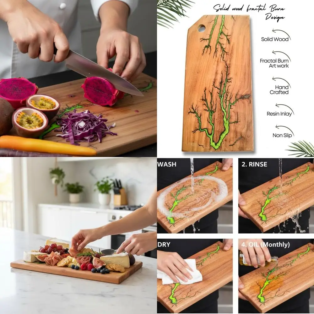 

16x8 Inch Green Acacia Fractal Charcuterie Board - Serving and Cutting Tray for Elegant Gatherings