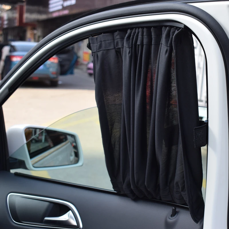 Aluminum Shrinkable Sun Blind Curtain Car Side Window Sun Shade Visor For SUV MPV Truck - Black (Pack of 2)