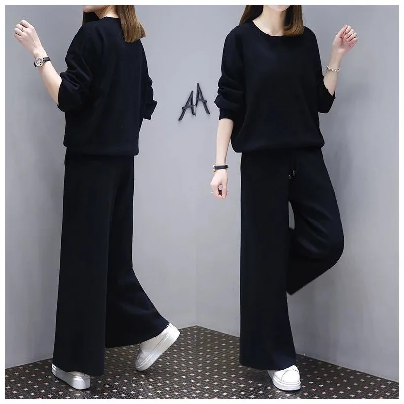 2 Pieces women's Sets Fashion Casual Spring Autumn Slim Show Thin top+wide Leg Pants two-piece Suits Clothing