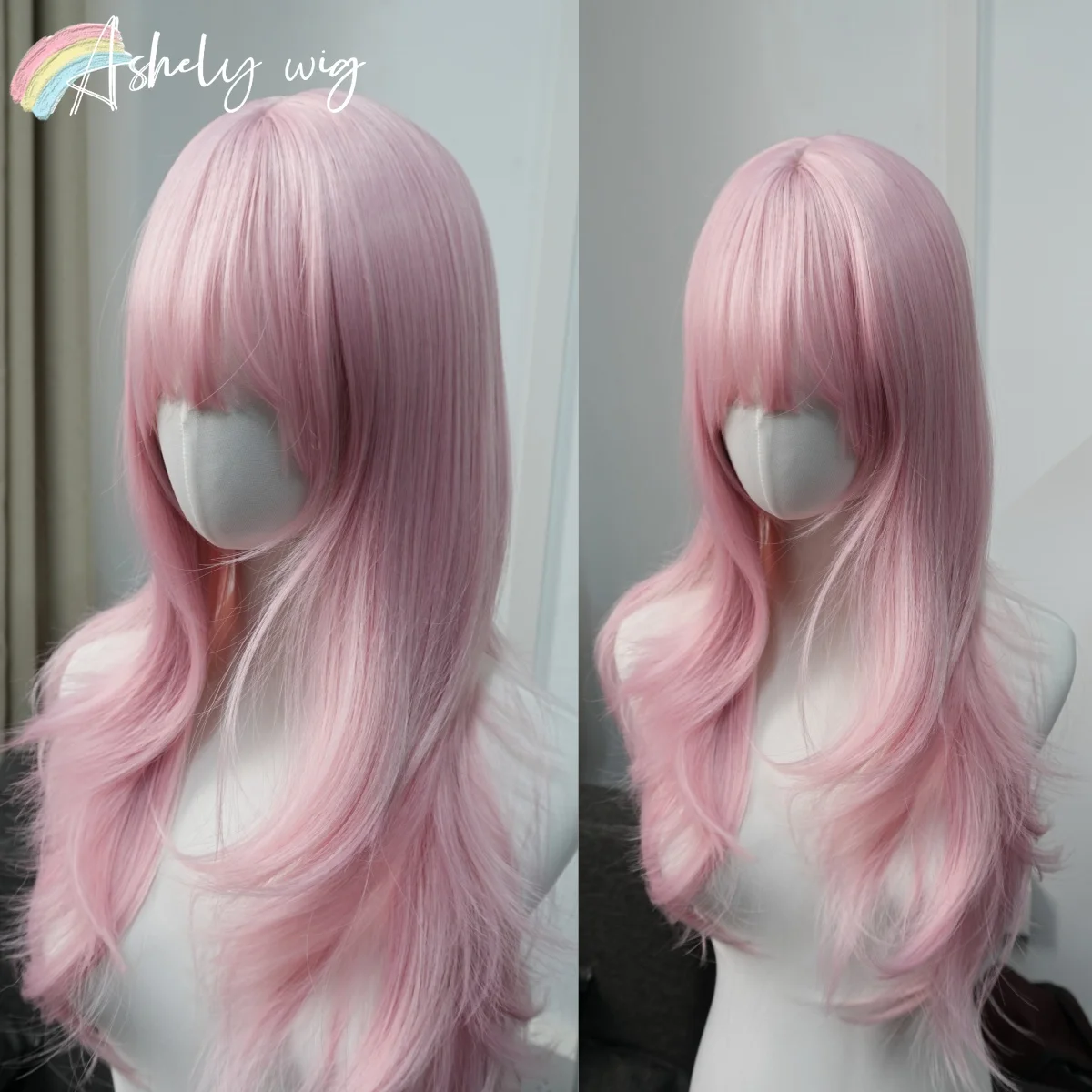 Light Pink Wig for Women Lolita Wigs with Bangs 26inch Natural Fashionable Heat-resistant Headband Wig Synthetic Wigs Cosplayv