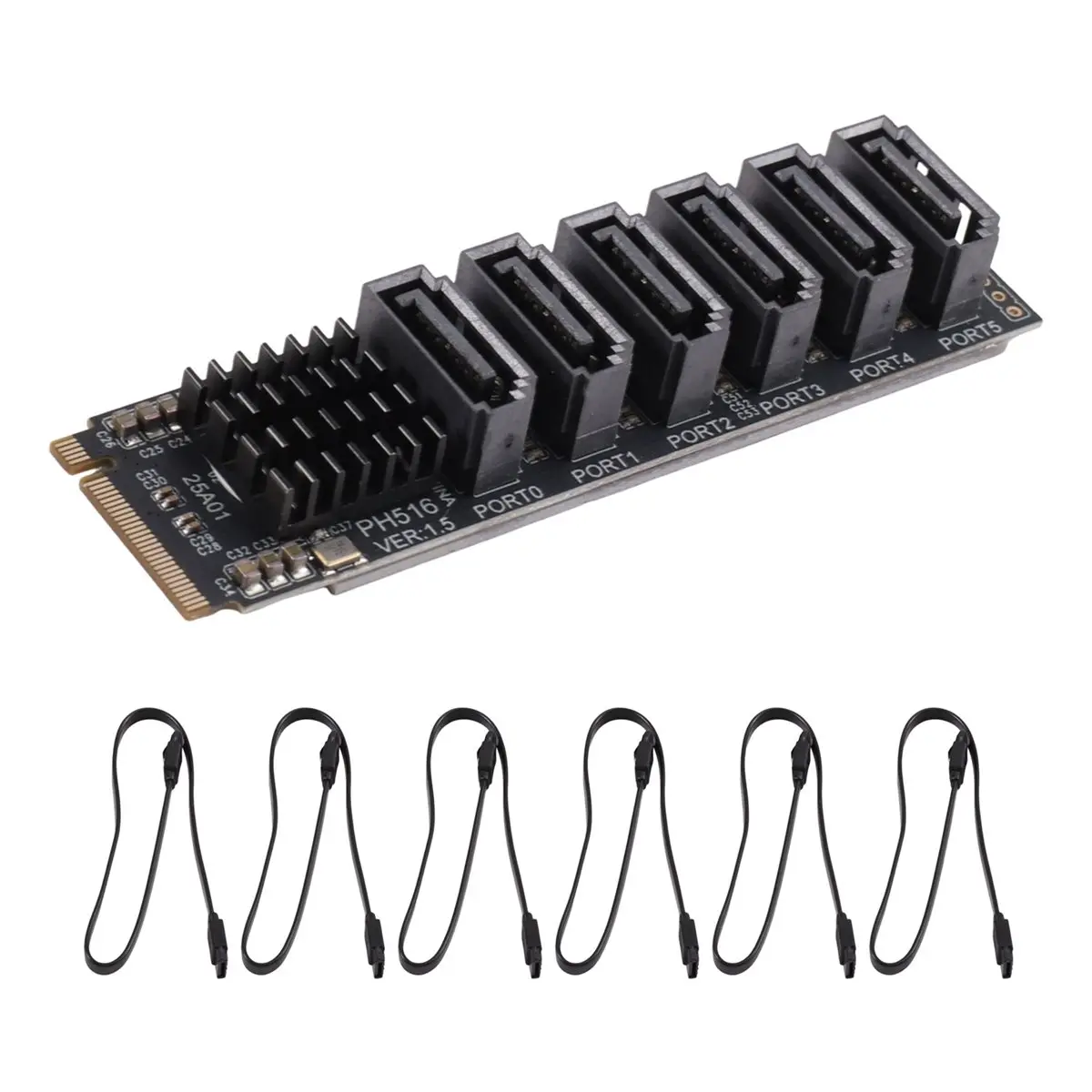 M.2 to SATA 3.0 Riser Card 6 Port M.2 NVME to SATA3.0 Converter with 5xSATA 3.0 Cable for NVME to SATA SSD Adapter Card