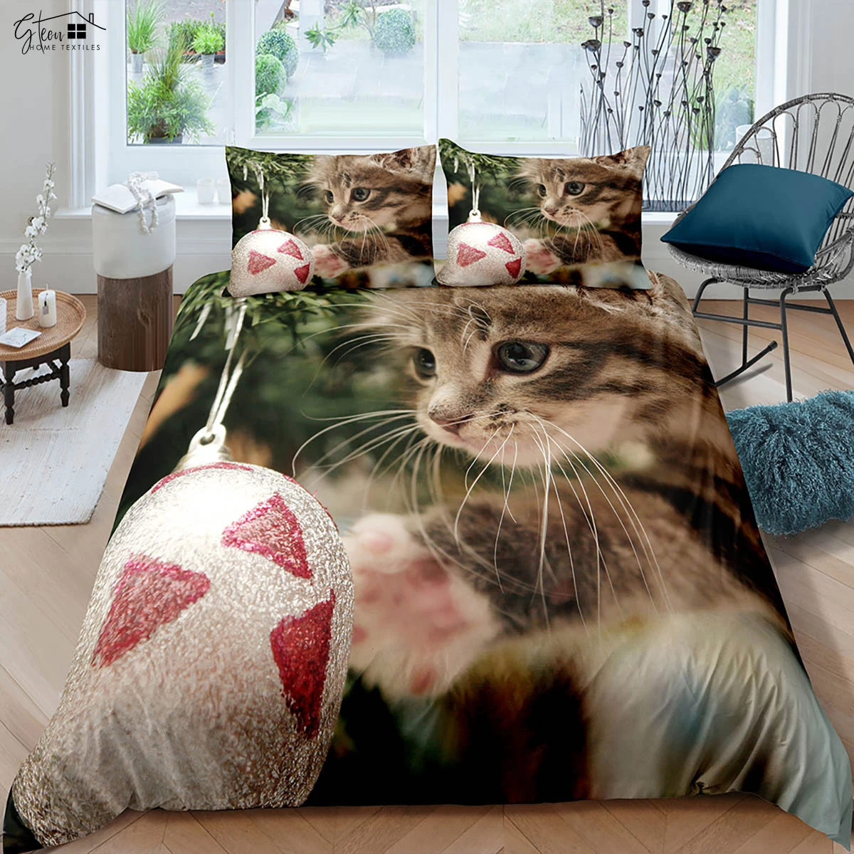 Cute Animal Cat 3d Stereo Printing Quilt Cover Polyester Bedding Set Quilt Cover Pillowcase Three-Piece Set Can Be Customized