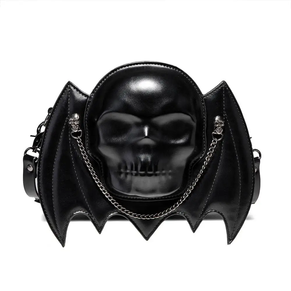 Halloween Black Bat Cosplay Dark Gothic Skull Link Chain One Shoulder Crossbody Bag Subcultural Mini Square Bag Steampunk Style