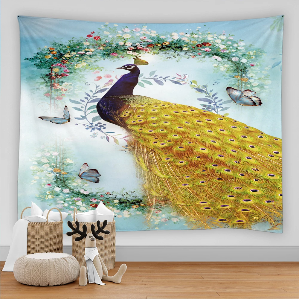 Peacock Bird Tapestry Wall Hanging Flower   3D Printed Large   Bohemian Hippie