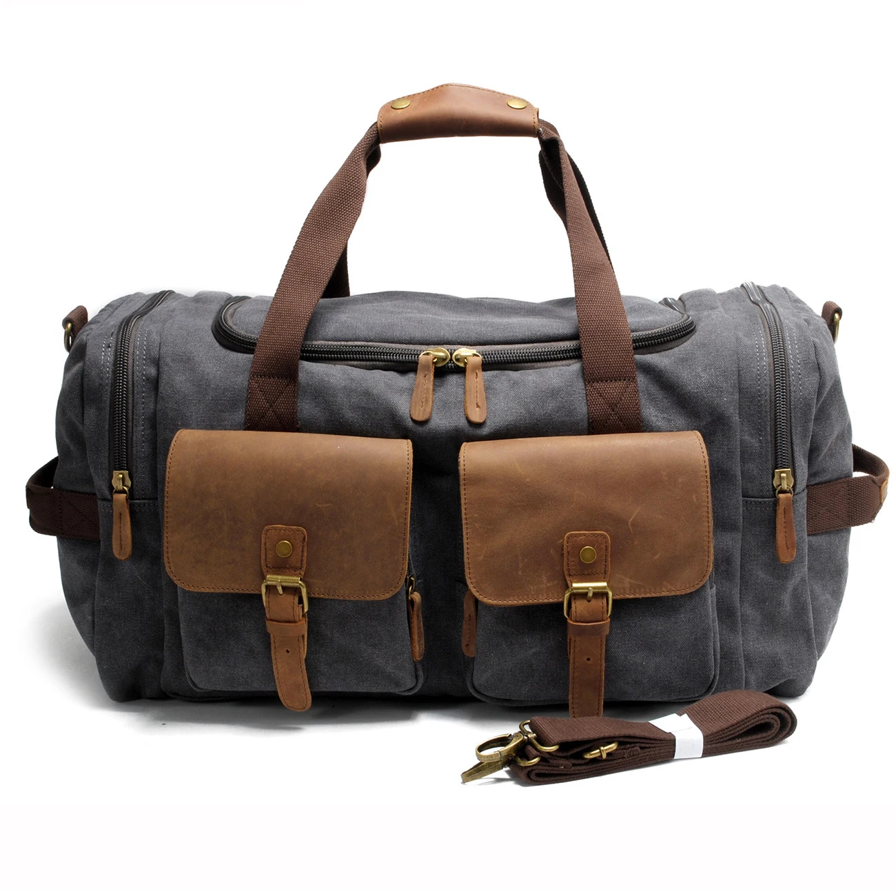 

Vintage Thick Canvas + Genuine Leather Luggage Travel Bag Men Duffle Bag Weekend Large Carry on Overnight Bag Tote Shoulder M180