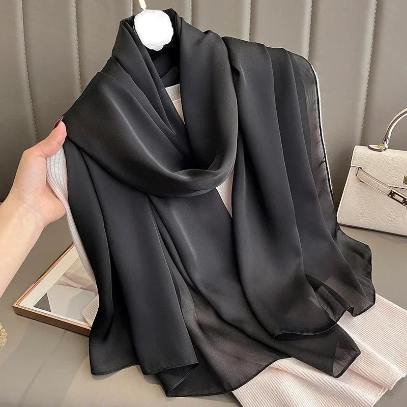 Luxury Scarf Women Silk Headscarf Hijab Designers Long Muslim Shawl Wrap Turban Bandana Foulard Satin Scarves Head Wraps