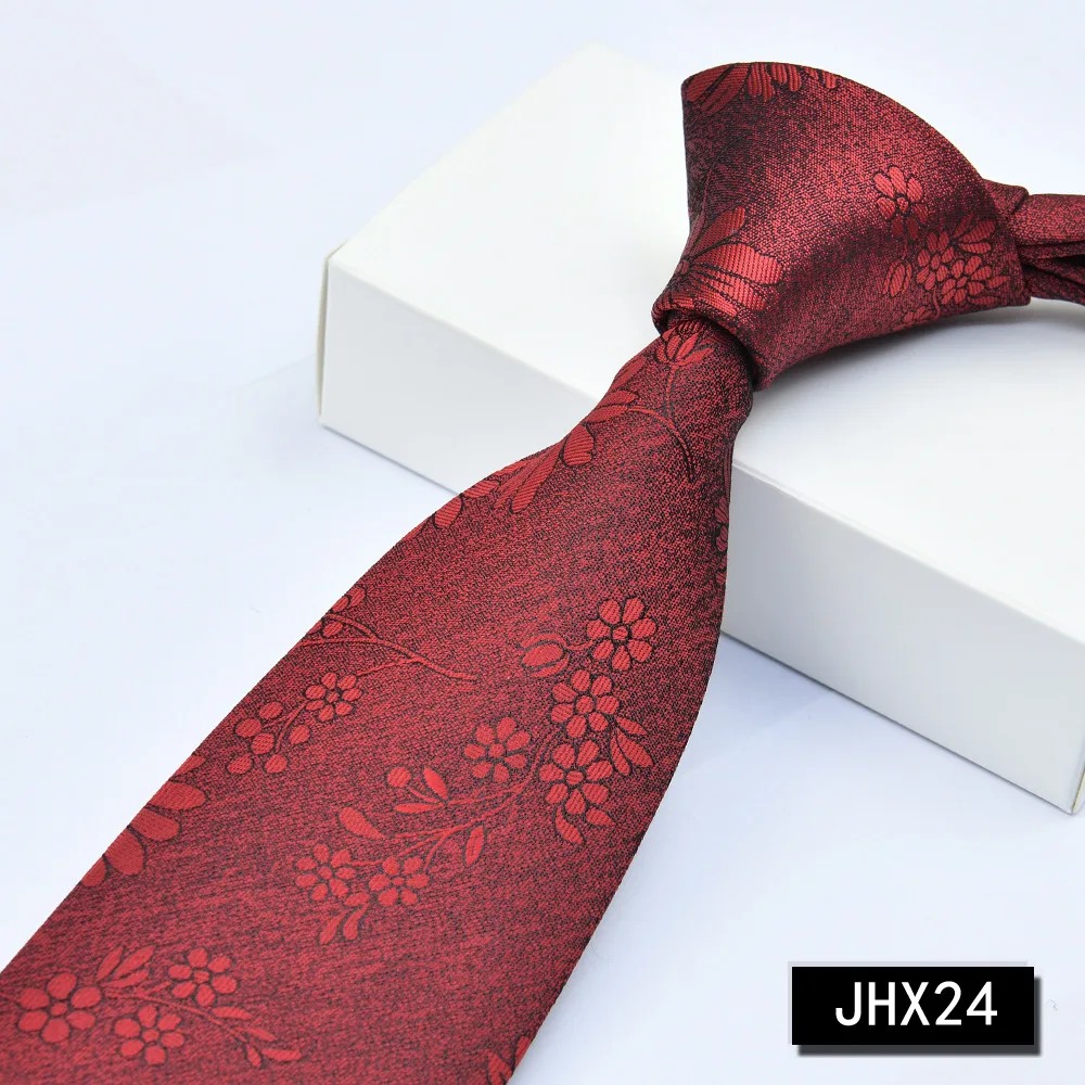 Vintage Oriental Floral Branch Jacquard Necktie Wine Red Men Full‑Bloom Flower Pattern Formal Wedding Banquet Celebration Tie