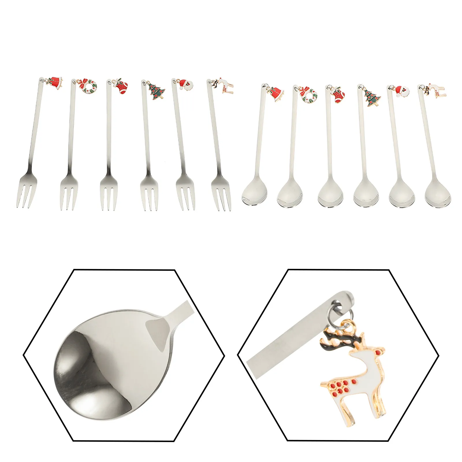 

1Set Stainless Steel Cutlery Set Christmas Fork and Spoon Kit Multipurpose Eating Spoons Dessert Ice Cream Coffee Stirring
