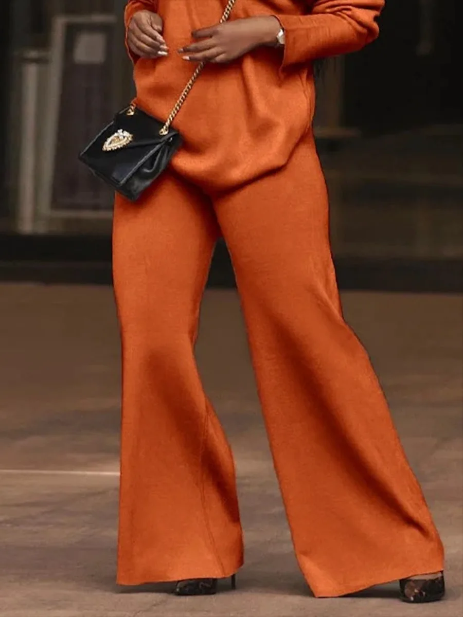 Freeacy Women's Solid Color Soft Textured High Waist Wide Leg Pants 2026 Summer Elegant Knitted Full Length Trousers
